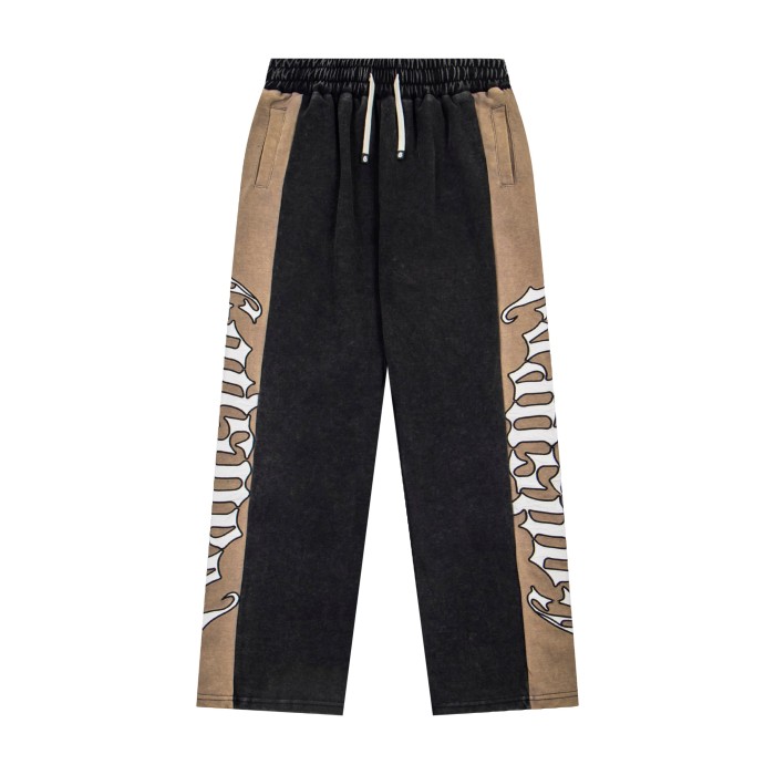 Godspeed Color Block Side Stripe Gothic Letter Print Elastic Drawstring Wide Leg Sweatpants 4 colors 29500847