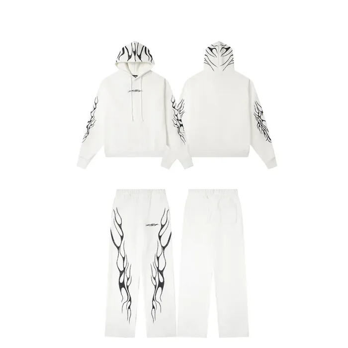 Hellstar Studio Chest Lightning Logo Two Side Vintage Flame Totem Print Hoodie & Pants Set 29500826