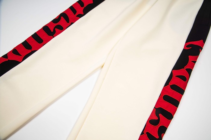 Godspeed Color Block Side Stripe Gothic Letter Print Elastic Drawstring Wide Leg Sweatpants 4 colors 29500847