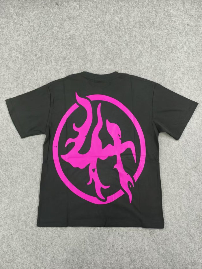 Cough Syrup Screaming Horror Portrait Distressed Bottom Text Front Pink Circular Ring Demon Silhouette Graphic Print Tee 2 colors 29303988