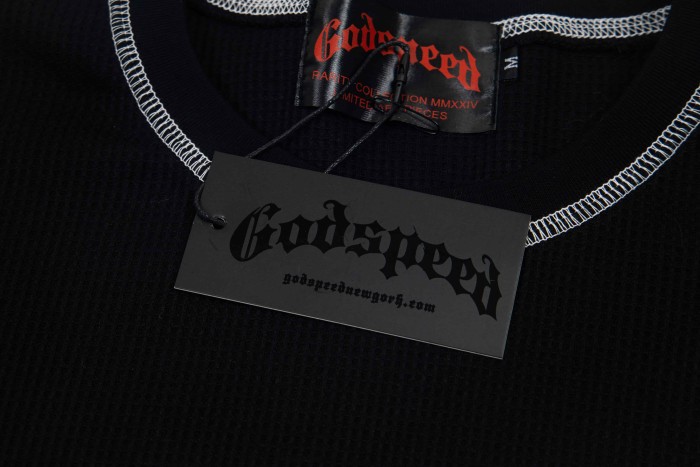 Godspeed Gothic Letter Plain Sleeve Gothic Letter Print Waffle Knit Long Sleeve T-Shirt 3 colors 29500767