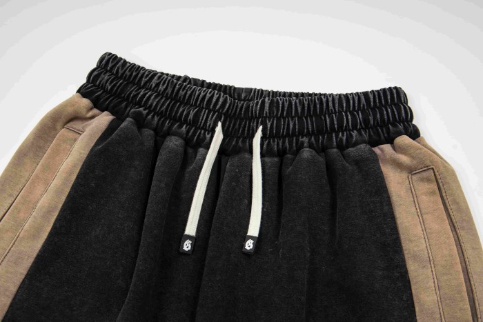 Godspeed Color Block Side Stripe Gothic Letter Print Elastic Drawstring Wide Leg Sweatpants 4 colors 29500847