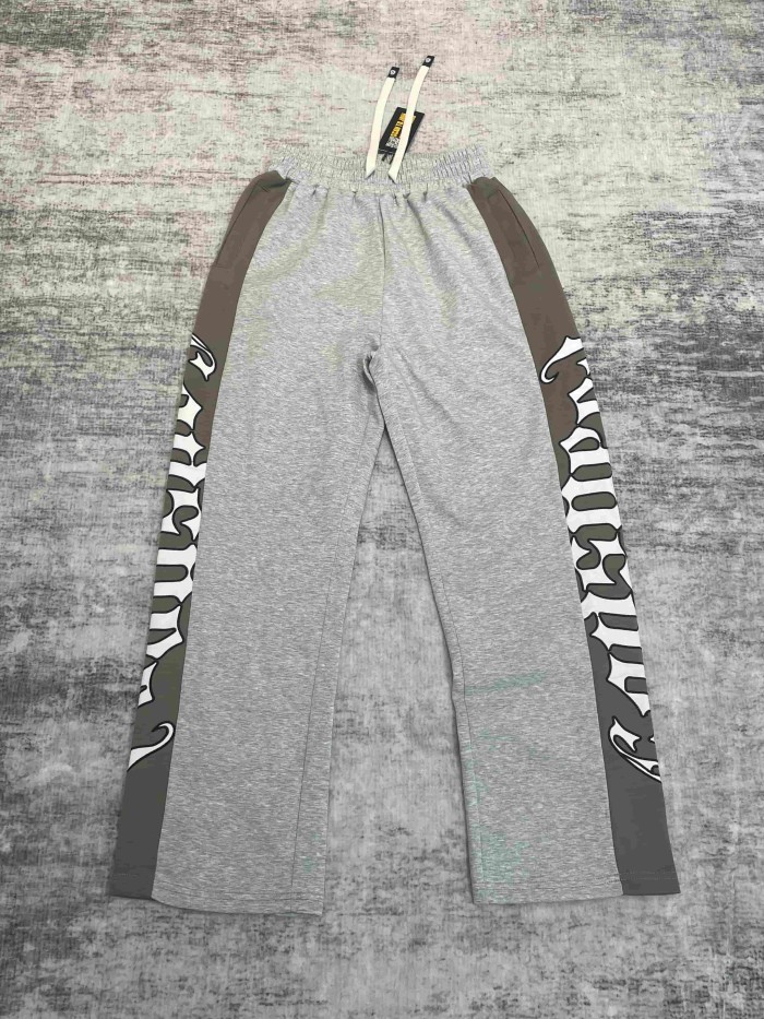 Godspeed Color Block Side Stripe Gothic Letter Print Elastic Drawstring Wide Leg Sweatpants 4 colors 29500847