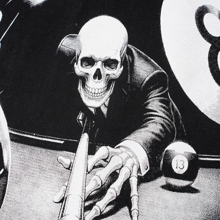 Godspeed Wash 8 Ball Skull Pool Graphic Front Back Gothic Letter T-Shirt 29500748