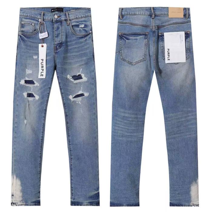 Purple Brand 1:1 quality version Multi Ripped Distressed Navy Underlay Bleached Hem Skinny Jeans 29500993