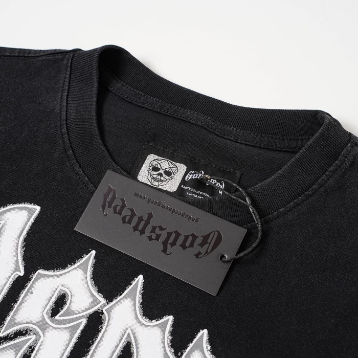 Godspeed Wash 8 Ball Skull Pool Graphic Front Back Gothic Letter T-Shirt 29500748