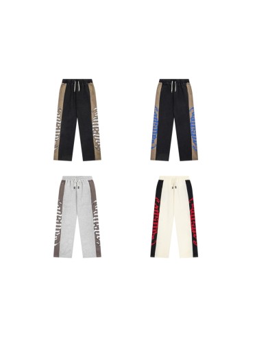 Godspeed Color Block Side Stripe Gothic Letter Print Elastic Drawstring Wide Leg Sweatpants 4 colors 29500847