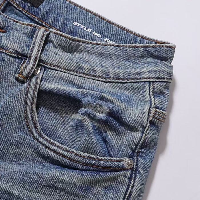 Purple Brand 1:1 quality version Multi Ripped Distressed Navy Underlay Bleached Hem Skinny Jeans 29500993