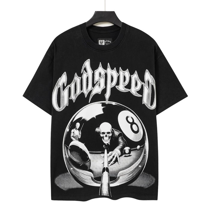 Godspeed Wash 8 Ball Skull Pool Graphic Front Back Gothic Letter T-Shirt 29500748