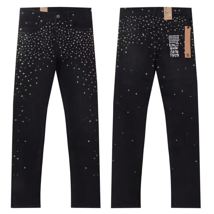Ksubi 1:1 quality version Silver Cross Stud Rhinestone Scatter Decor Slim Skinny Jeans 29501074