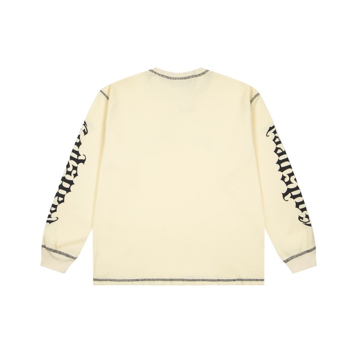 Godspeed Gothic Letter Plain Sleeve Gothic Letter Print Waffle Knit Long Sleeve T-Shirt 3 colors 29500767