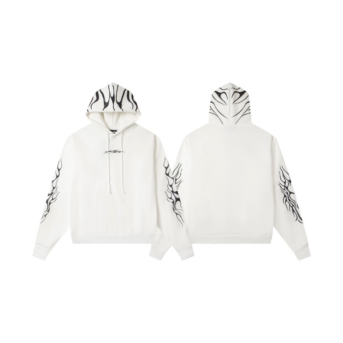 Hellstar Studio Chest Lightning Logo Two Side Vintage Flame Totem Print Hoodie & Pants Set 29500826