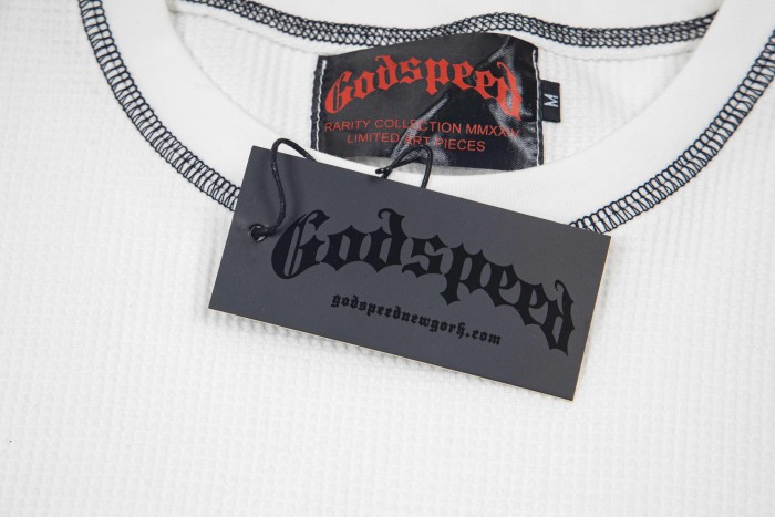 Godspeed Gothic Letter Plain Sleeve Gothic Letter Print Waffle Knit Long Sleeve T-Shirt 3 colors 29500767