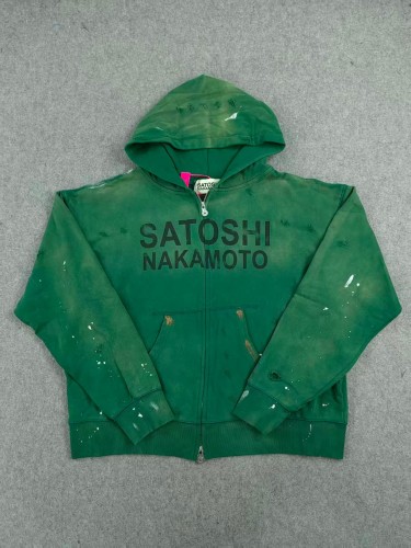 Satoshi Nakamoto Faded Wash Distressed Paint Splatter Cropped Zip Up Hoodie 2 colors 29493449