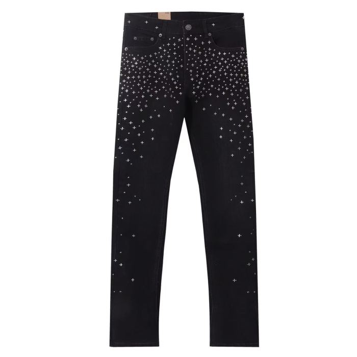 Ksubi 1:1 quality version Silver Cross Stud Rhinestone Scatter Decor Slim Skinny Jeans 29501074