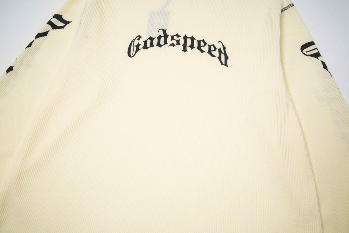 Godspeed Gothic Letter Plain Sleeve Gothic Letter Print Waffle Knit Long Sleeve T-Shirt 3 colors 29500767