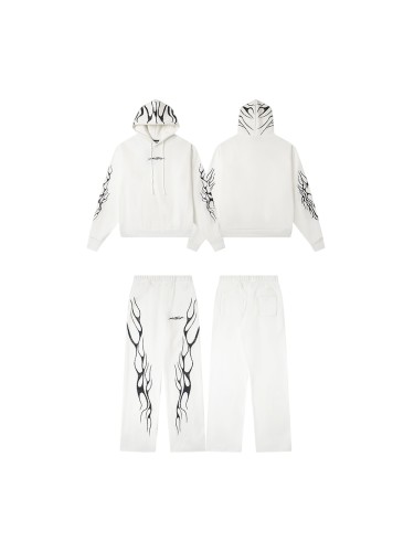 Hellstar Studio Chest Lightning Logo Two Side Vintage Flame Totem Print Hoodie & Pants Set 29500826
