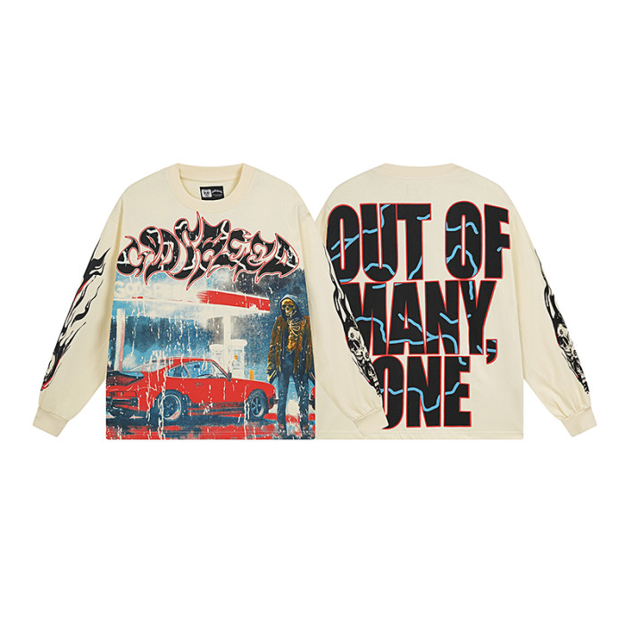 [50% Off]Godspeed Gas Station Skull Printed Washed Version Long Sleeve T-Shirt 4 colors 28128574