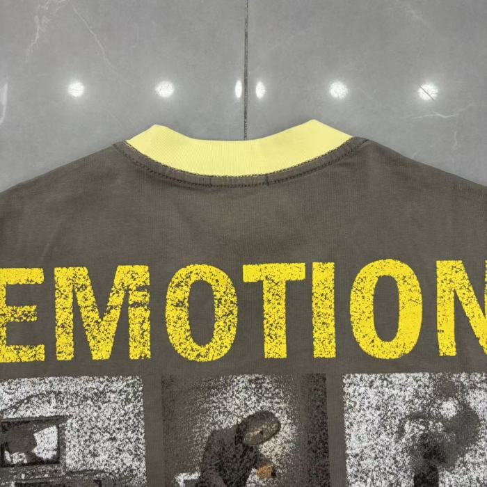Mixed Emotion Yellow Ringer Vintage Art Portrait Collage Hole Distressed T-shirt 29502411