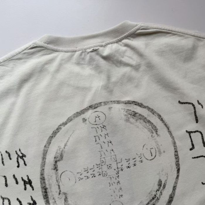 ERD Distressed Portrait Mystic Rune Print Frayed Long Sleeve T-Shirt 29502046