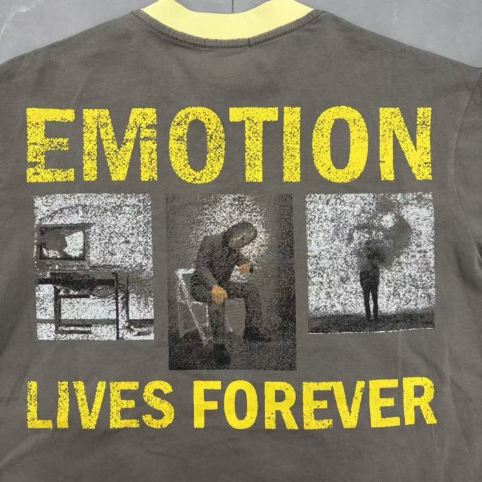 Mixed Emotion Yellow Ringer Vintage Art Portrait Collage Hole Distressed T-shirt 29502411