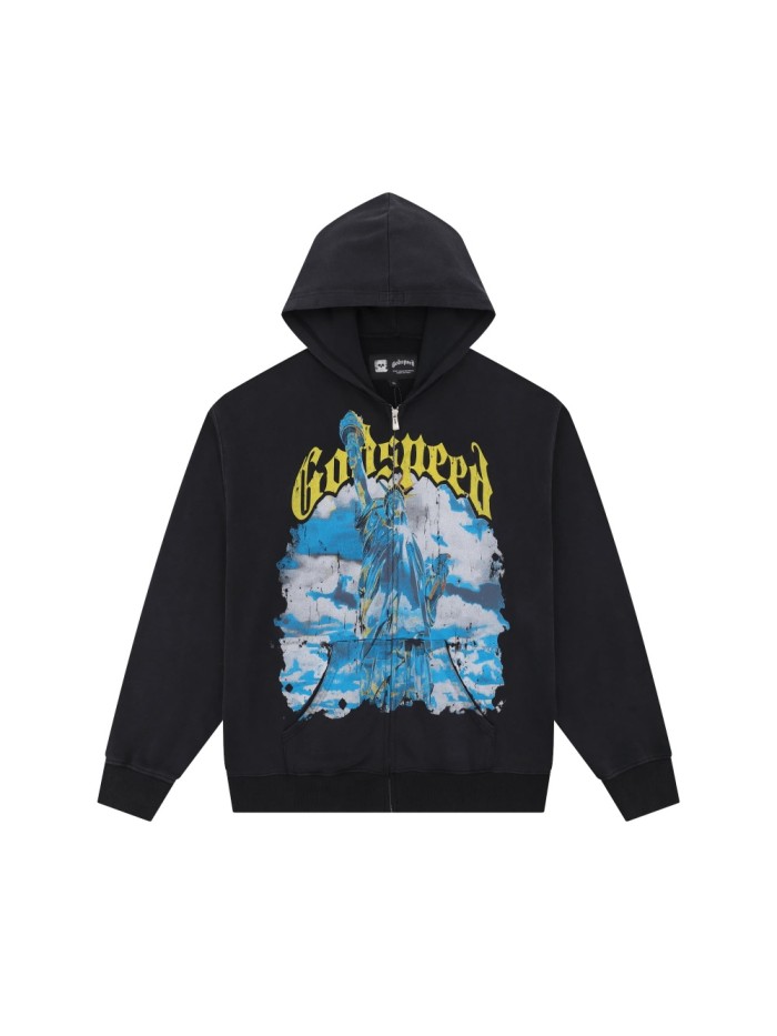 [50% Off]Godspeed Liberty Print Zipper Hoodie 3 colors 28128578