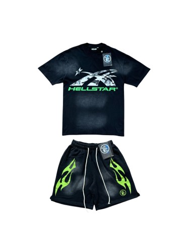 [50% Off]Hellstar Studio Camouflage Logo Washed Version Tee & Shorts Set 28214412
