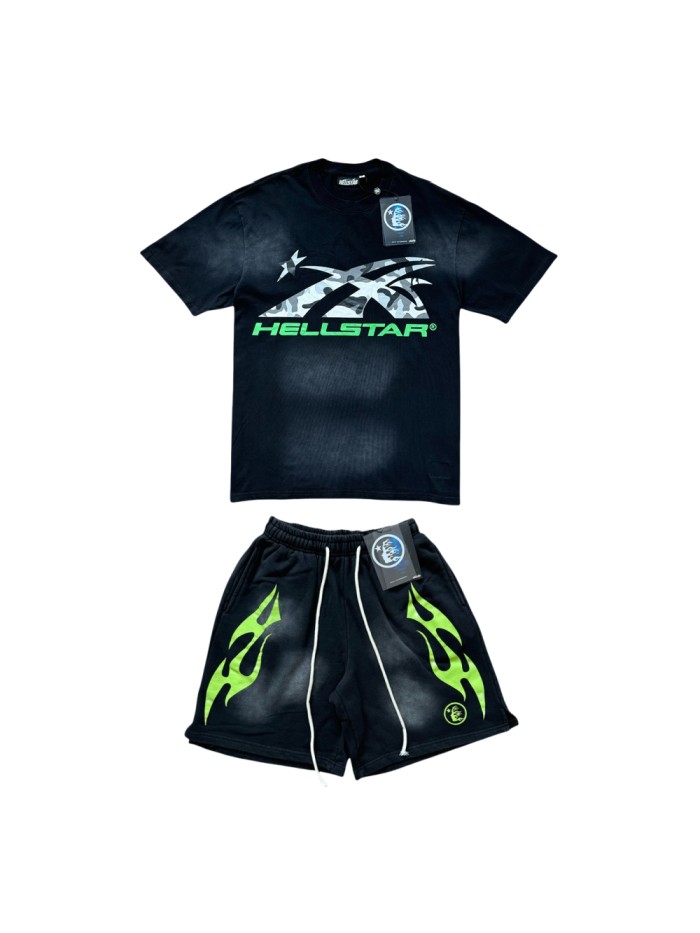 [50% Off]Hellstar Studio Camouflage Logo Washed Version Tee & Shorts Set 28214412