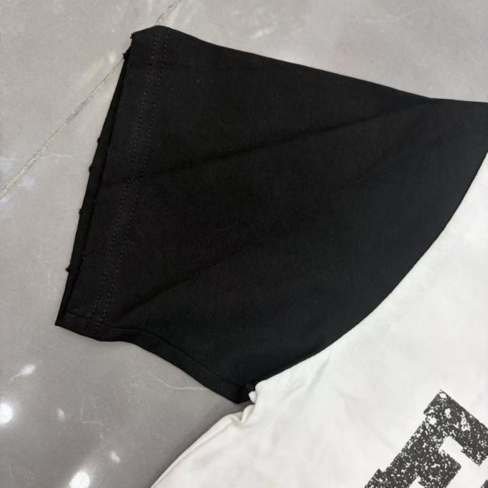 Mixed Emotion Black Color Blocked Sleeves Vintage Collage Portrait Flag Letter Print T-shirt 29502355