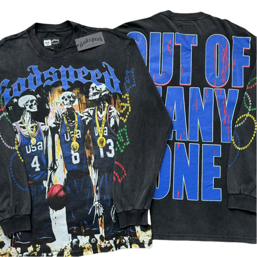 [50% Off]Godspeed Skulls Basketball Team Print Washed Version Long Sleeve T-Shirt 2 colors 27954155