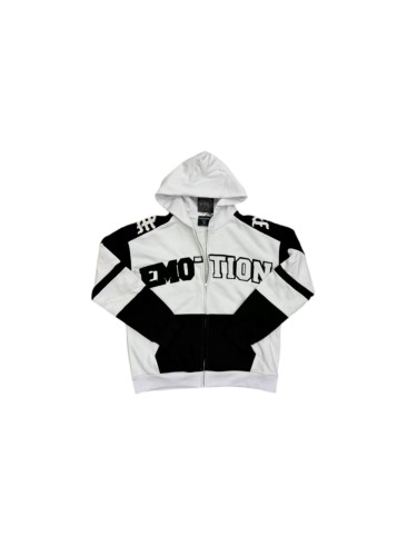 Mixed Emotion Black White Color Block Towel Embroidery Letter Zip Up Oversized Hoodie 29502492