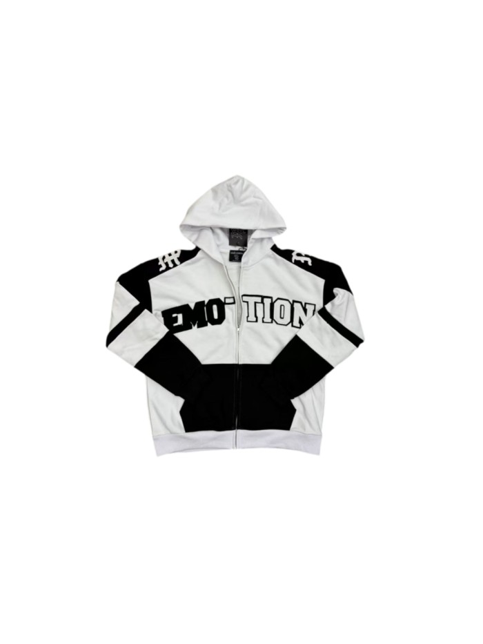 Mixed Emotion Black White Color Block Towel Embroidery Letter Zip Up Oversized Hoodie 29502492