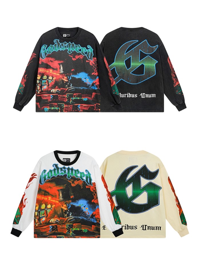 [50% Off]Godspeed Gambling Table Skull Print Long Sleeve T-Shirt 3 colors 27986272
