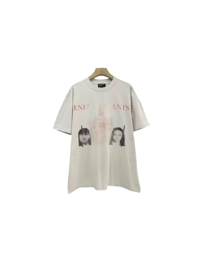 ERD Distressed Enfants Letter Vintage Ghost Portrait Print T-Shirt 29502067