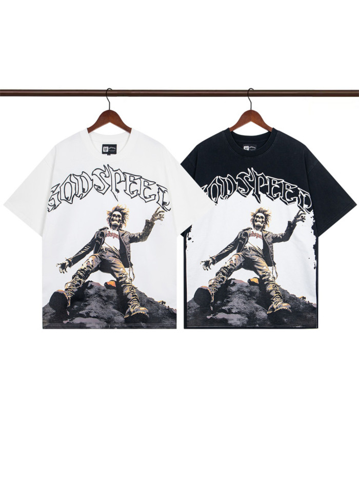 [50% Off]Godspeed Fallen Skull Print Washed Version Tee 2 colors 27890845