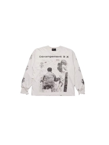 ERD Distressed Portrait Mystic Rune Print Frayed Long Sleeve T-Shirt 29502046
