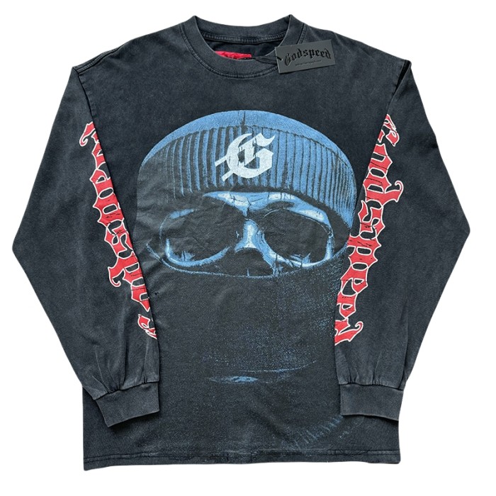 [50% Off]Godspeed Masked Skull Print Washed Version Long Sleeve T-Shirt 2 colors 28136495
