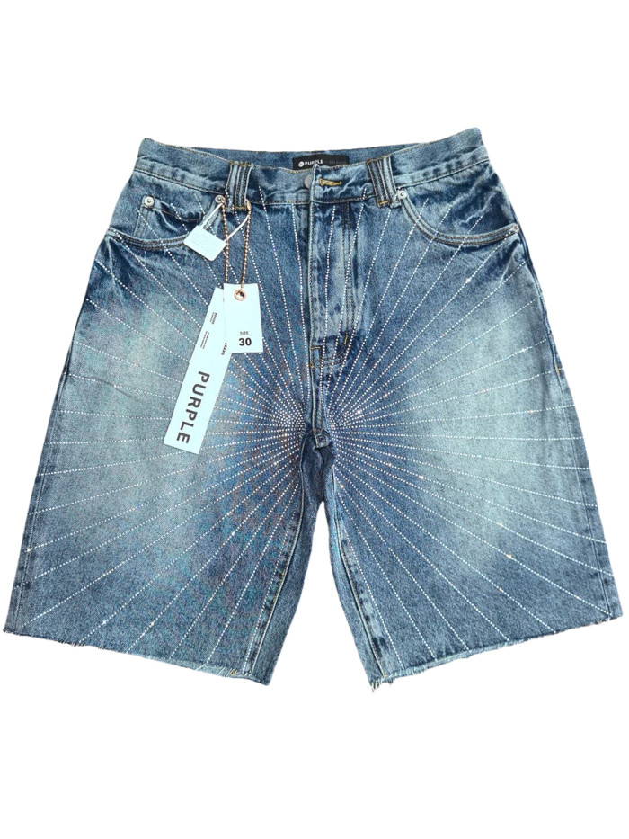 [50% Off]Purple Brand 1:1 quality version Diamond-studded denim shorts 28057043