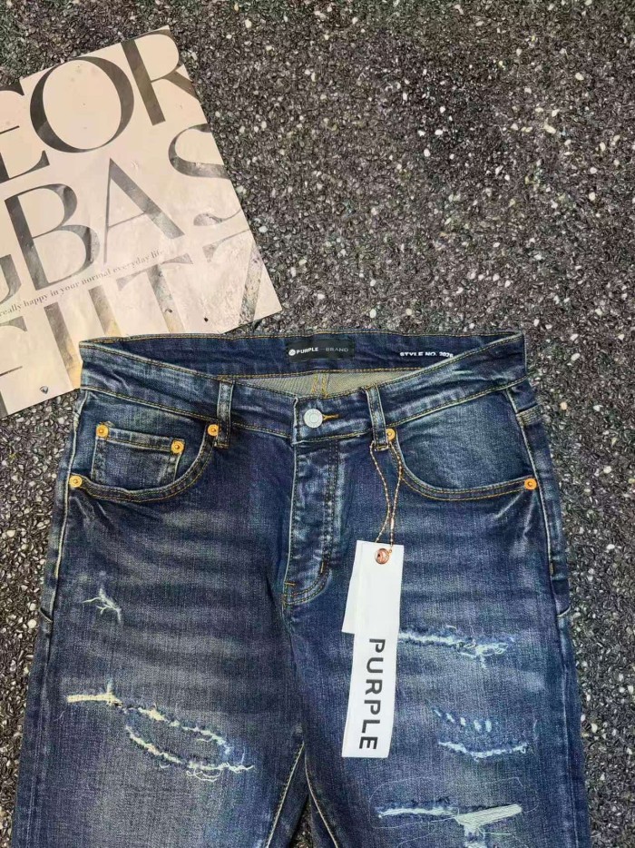 Purple Brand 1:1 quality version Dark Blue Vintage Wash Distressed Rip Slim Skinny Jeans 29503407