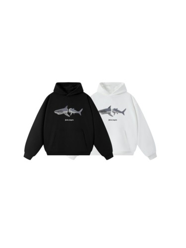 Palm Angels Broken Shark Print Arched Gothic Letter Oversized Hoodie 2 colors 29503314