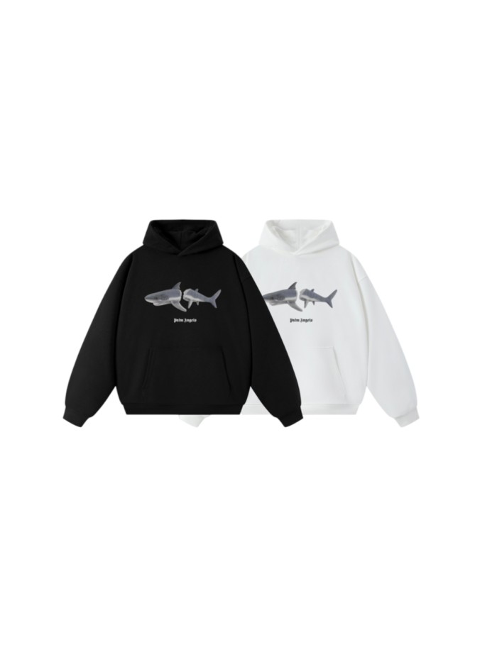Palm Angels Broken Shark Print Arched Gothic Letter Oversized Hoodie 2 colors 29503314