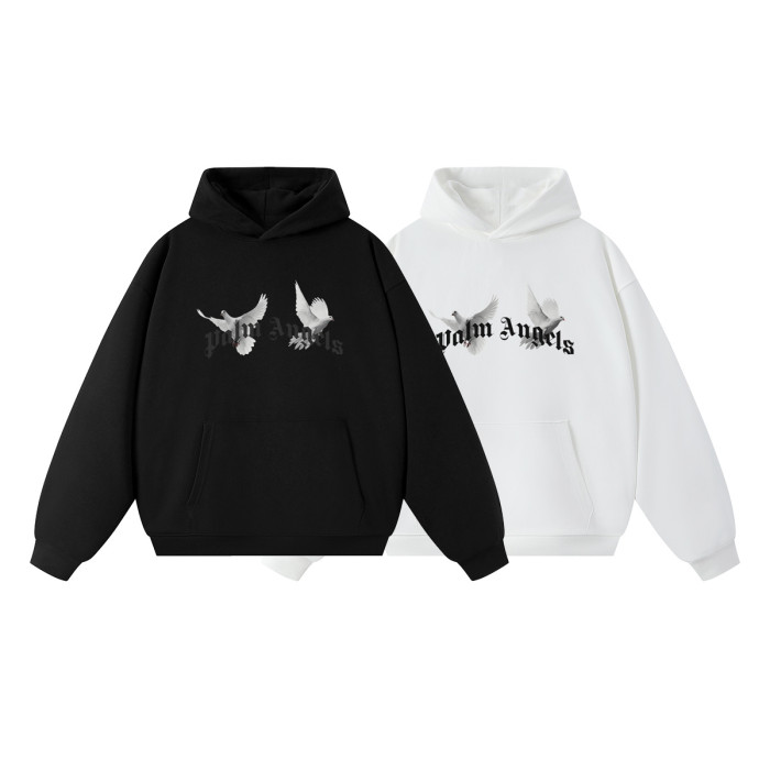 Palm Angels White Double Flying Dove Print Overlaid Gothic Letter Hoodie 2 colors 29507905
