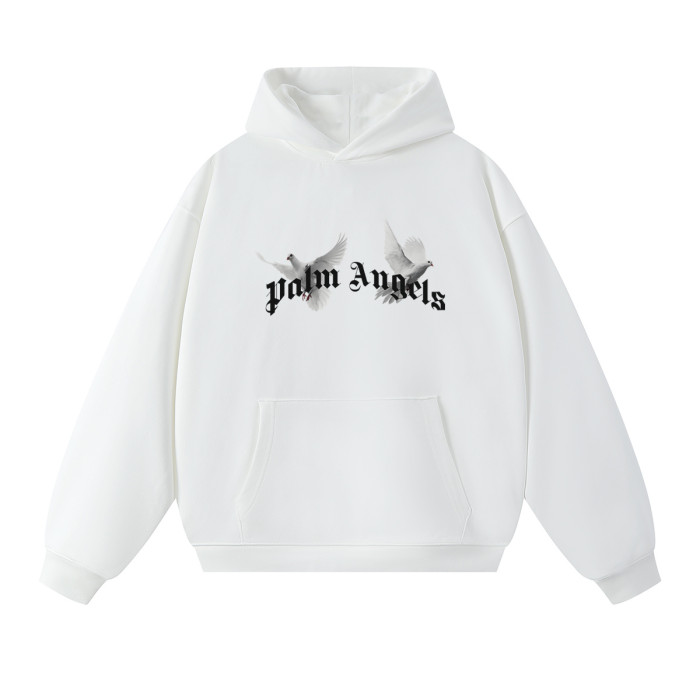Palm Angels White Double Flying Dove Print Overlaid Gothic Letter Hoodie 2 colors 29507905