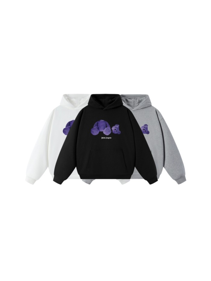 Palm Angels Purple Cut Teddy Bear Print Arched Gothic Letter Hoodie 3 colors 29507989