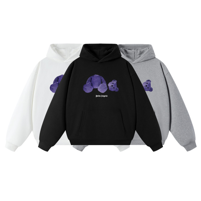 Palm Angels Purple Cut Teddy Bear Print Arched Gothic Letter Hoodie 3 colors 29507989