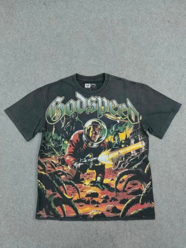 Godspeed Retro Alien Horror Streetwear Front Vintage Space Warrior Monster Distressed Comic Gothic Letter Print Back Gradient Sun Eye Symbol T-Shirt 29345682
