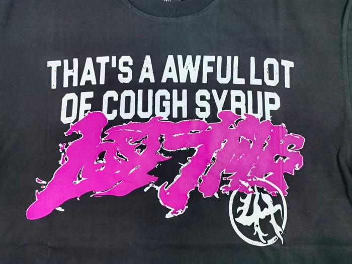 Cough Syrup Pink Graffiti Typography Dual Line Front Circular Frame Grunge Text Print Tee 2 colors 29303963