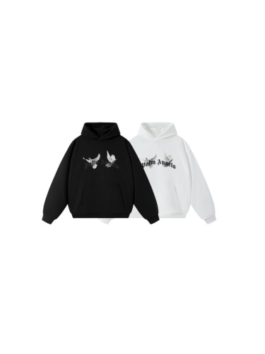 Palm Angels White Double Flying Dove Print Overlaid Gothic Letter Hoodie 2 colors 29507905