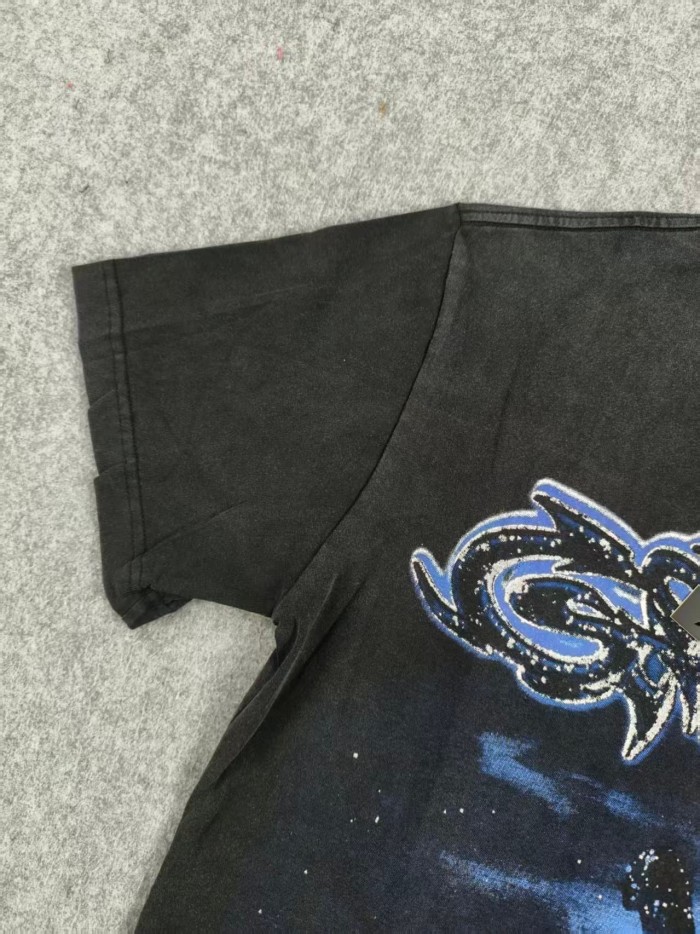 Godspeed Retro Dark Dream Streetwear Front Blue Outline Graffiti Letter Starry Human Silhouette Scene Back Blue Border Galaxy GS Logo T-Shirt 29345676