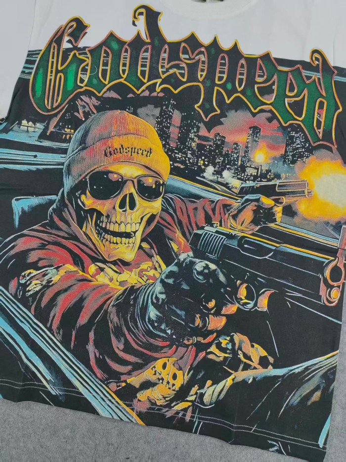 Godspeed Luxury Car Skeleton Gun Print Washed Version Tee 2 colors 28696500